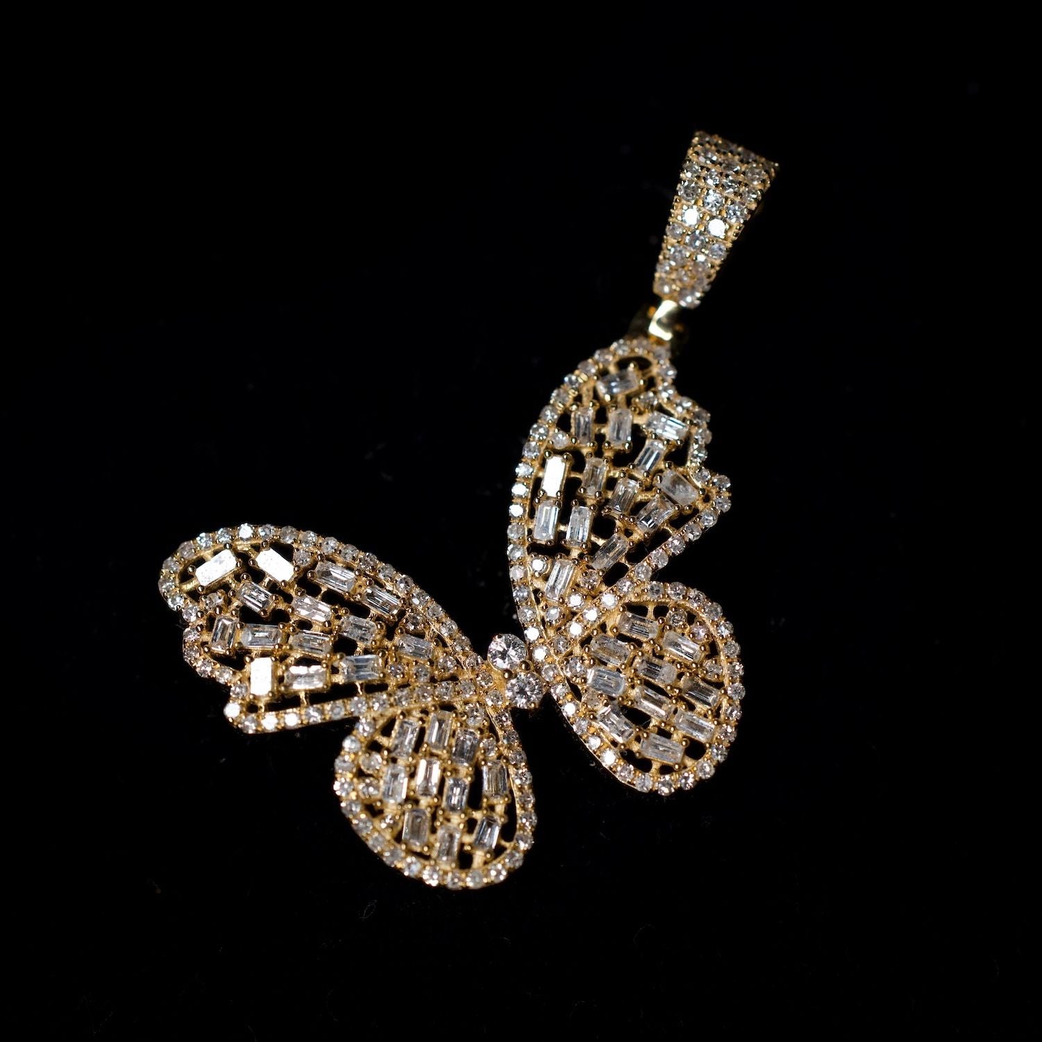 14K Natural Diamond Butterfly Pendant 1.3ctw