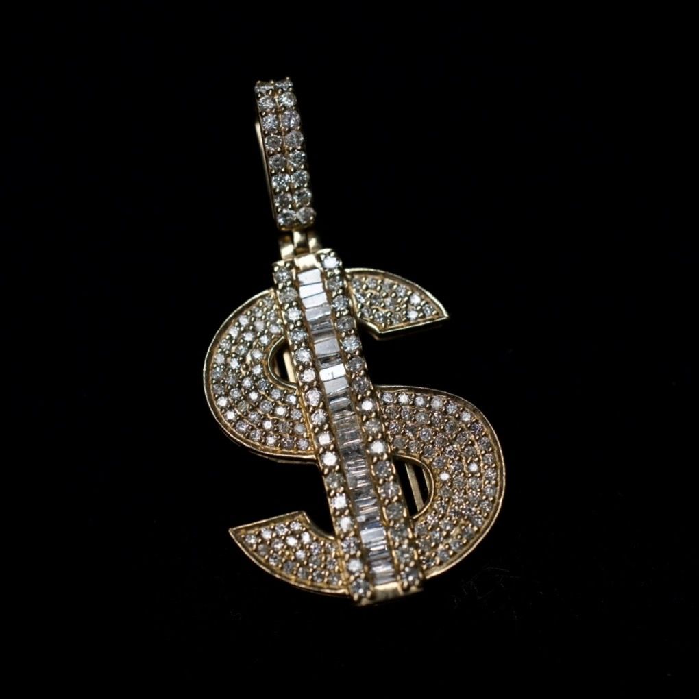 14k Natural Diamond Money Sign Pendant
