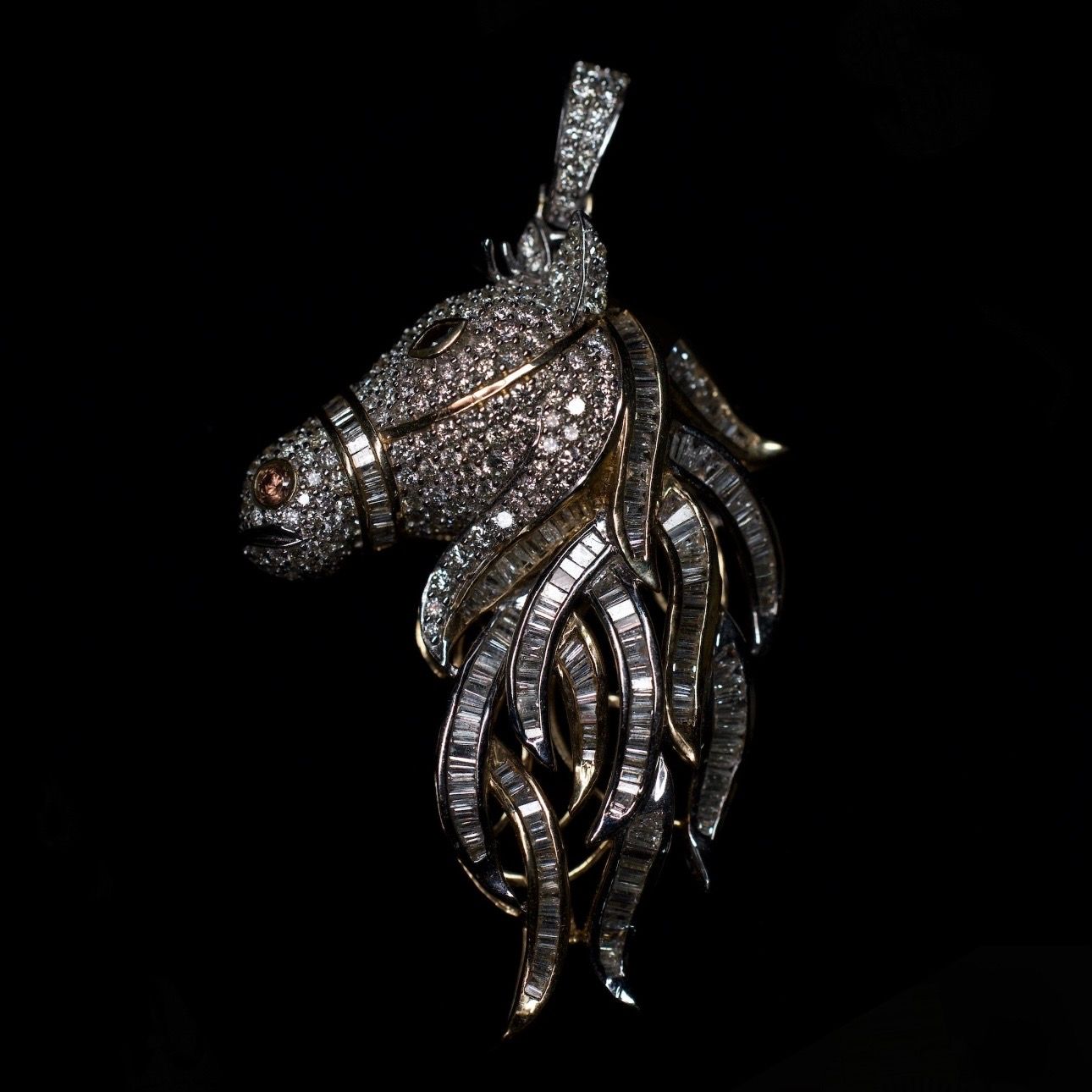 14k Natural Diamond Horse Pendant 5.28ctw