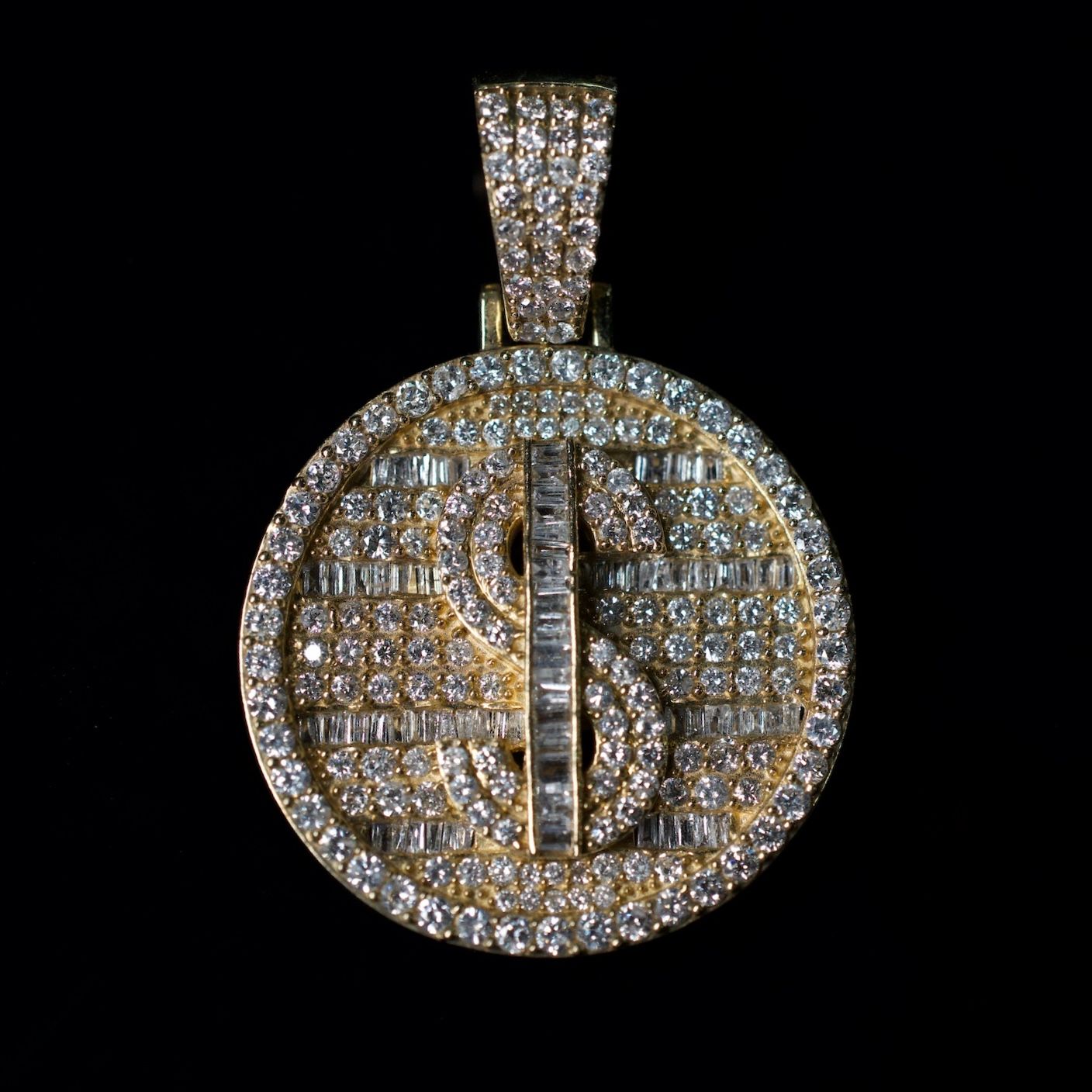 14K Natural Diamond Dollar Sign Pendant 1.4ctw