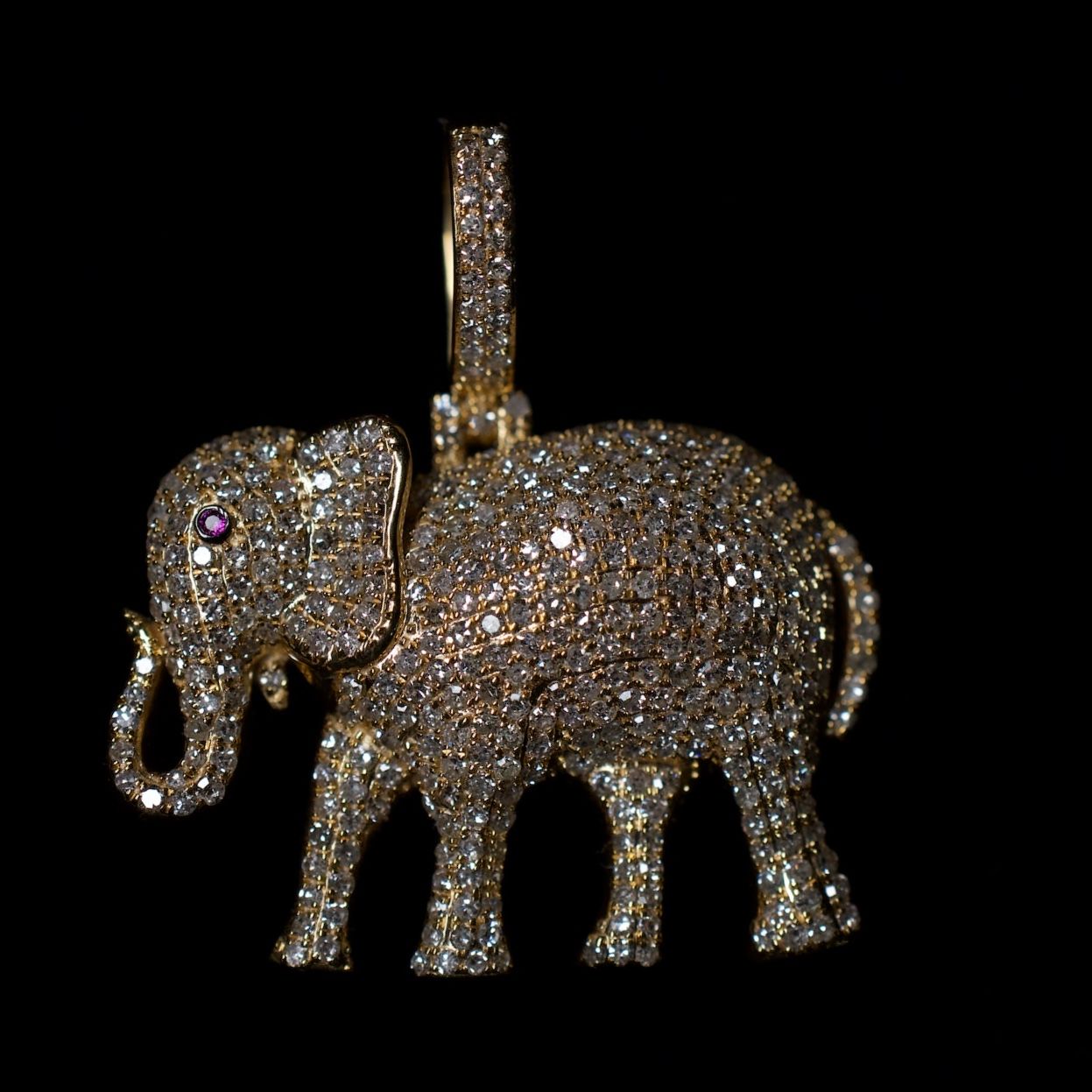 14k Natural Diamond Elephant Pendant 1.26ctw