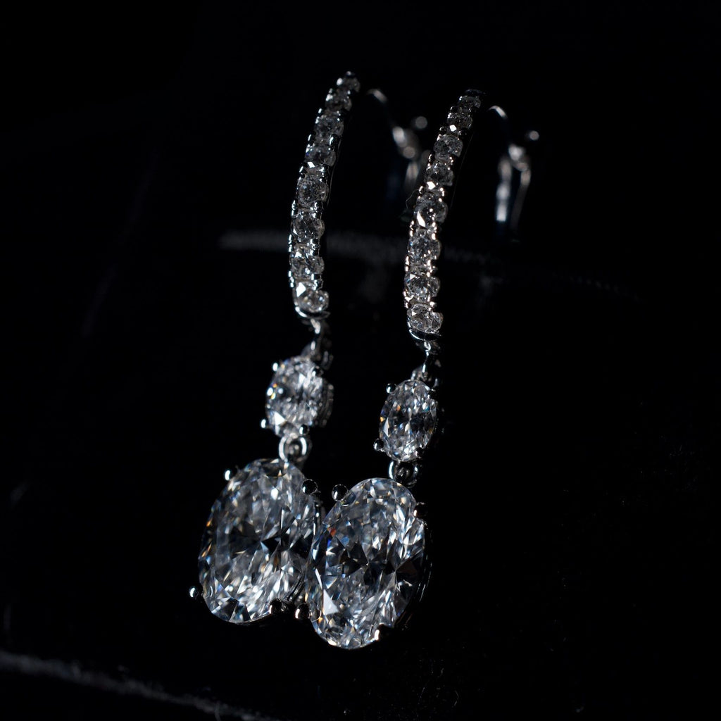 14K Lab Oval Diamond Drop Earrings 3ctw