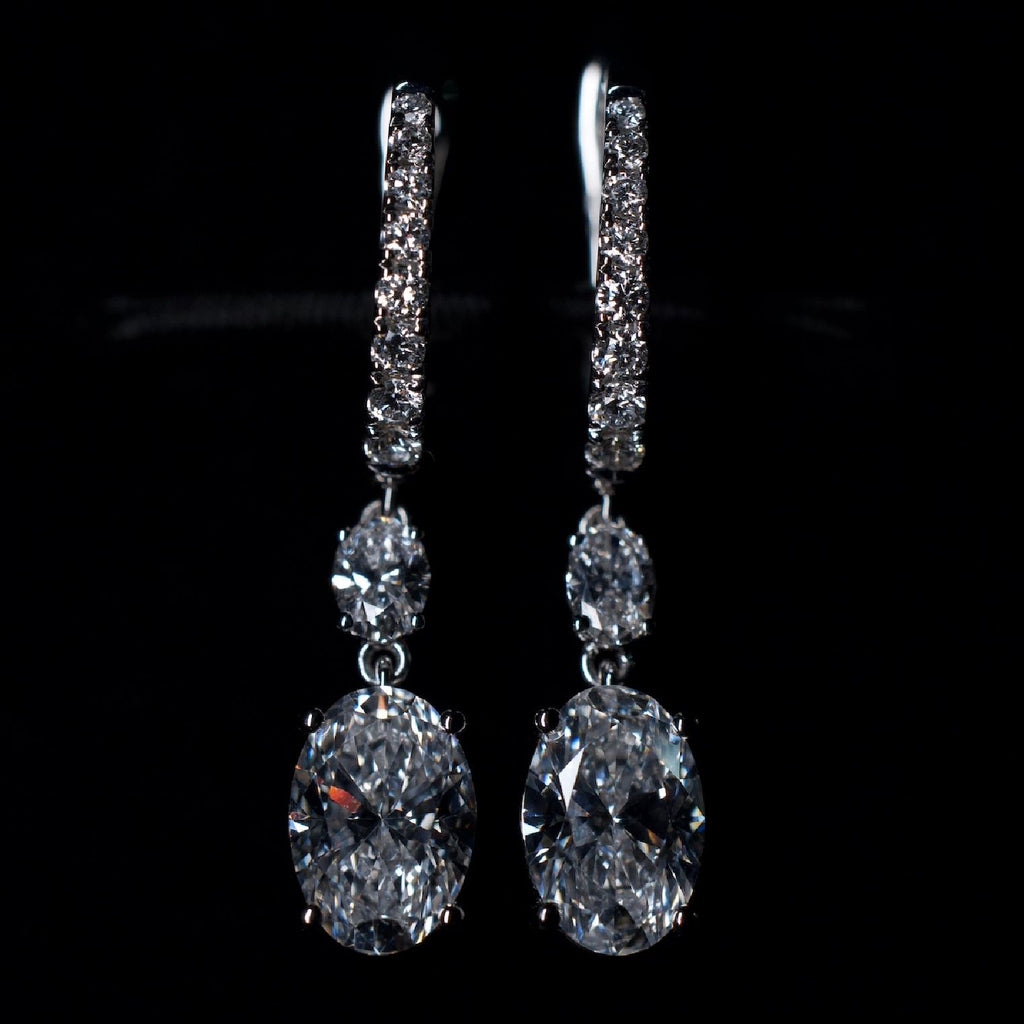14K Lab Oval Diamond Drop Earrings 3ctw