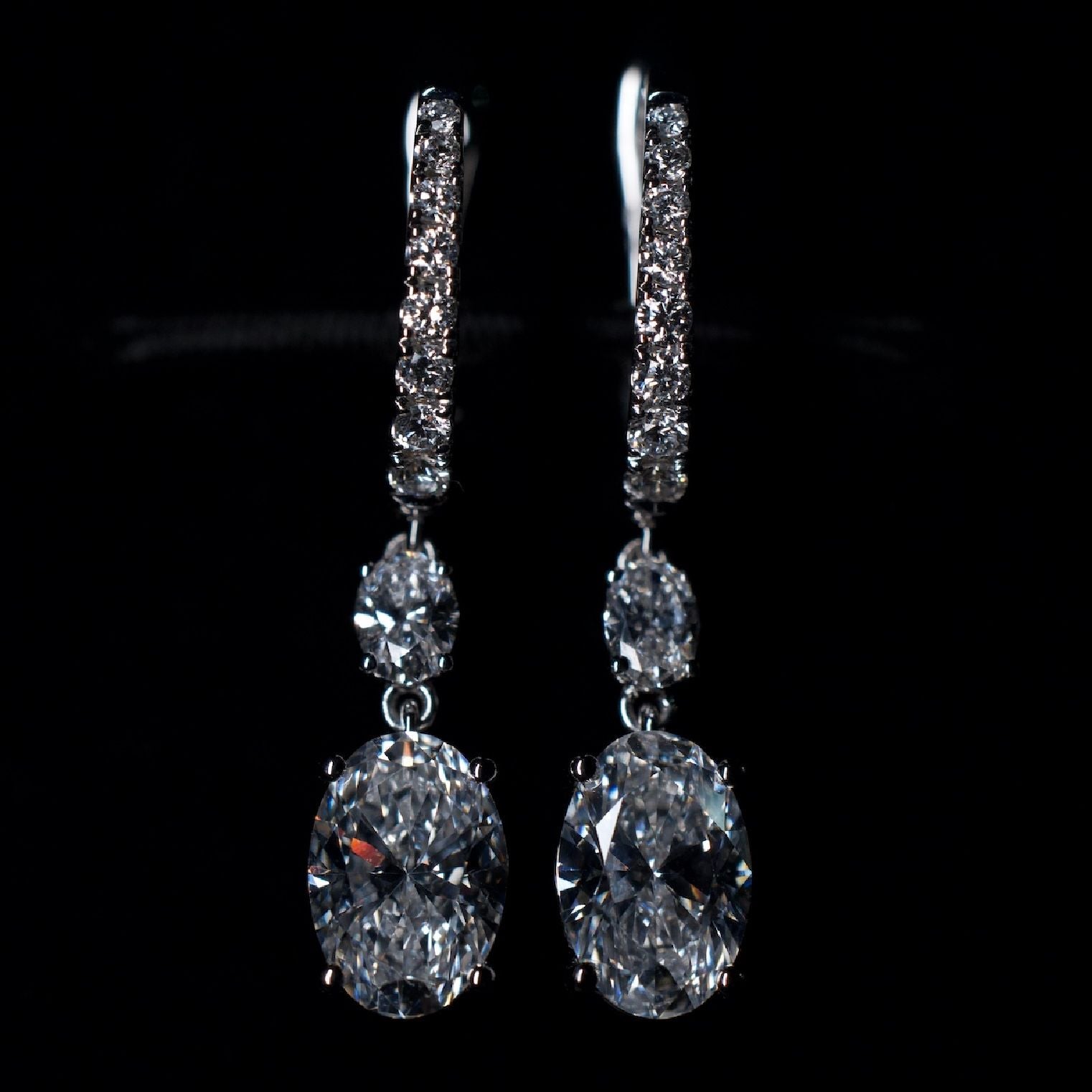 14K Lab Oval Diamond Drop Earrings 3ctw